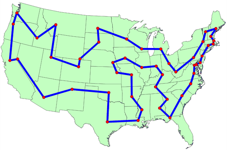 A traveling salesman's path across 48 states